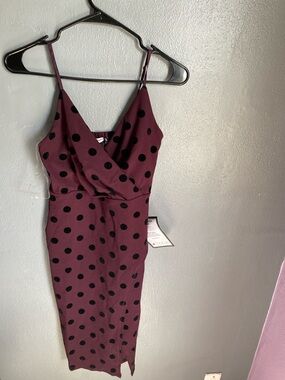 Speechless Plum Midi Dress with Black Polka Dots
